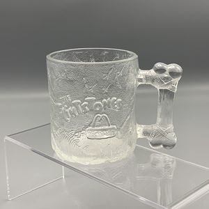 McDonalds 1993 The Flintstones Glass Pre Dawn Mug Bone Handle Etched Embossed 3D